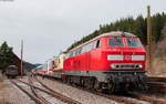 218 385 mit 101 110  50 Jahre IC  und 101 013  IC  mit dem IR 2217  Höllental  (Frankfurt(Main)Hbf - Seebrugg) in der Abstellgruppe des Bahnhof Seebrugg 21.2.24