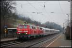 218 204-6 und 218 163-4 ziehen am 08.03.08 mit vereinten Krften IC 2012 nach Hannover Hbf, aufgenommen bei der Durchfahrt von Gingen(Fils).