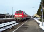 218 460 am 30.11.2008 mit dem RE aus Mnchen im Bahnhof Buchloe.