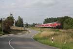 218 491 verlsst am 31.7.2009 mit dem Tour de Lndle-Sonderzug den Bahnhof Aulendorf Richtung Pfullendorf