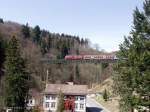 Am 23.04.2001 berquert eine unbekannt gebliebene Maschine der BR 218, mit ihrer RegionalBahn nach Elbingerode, den Kreuztal- bzw. Krockstein-Viadukt bei Neuwerk und wird in wenigen Augenblicken den Bahnhof Rbeland erreicht haben.