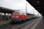 218 249-1 rangierte am 28.08.2010 mit einem Bauzug im Paderborner Hauptbahnhof.