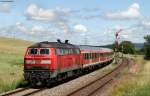 IRE 3215 (Neustadt(Schwarzw)-Ulm Hbf) mit Schublok 218 456-2 in Dggingen 19.6.11