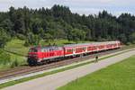 Am 03.07.2011 zieht bei Hhenreute 218 493-2 den RB 57540 von Augsburg kommend nach Lindau.