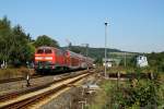 Mit dem RE 15535 verlässt 218 449-7 den Bahnhof Glauburg-Stockheim. (17.08.2011)