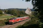 218 434 am 11.9.11 mit dem Fahrradzug RE 22699 Ulm - Friedrichshafen bei Zollenreute.