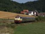 218 105 mit einem Kurhessenbahnsonderzug von Wolfhagen nach Korbach bei Twiste am 02.09.12