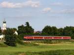 Die 218 399 mit dem Prager nach Nrnberg am 15.08.2009 unterwegs bei Psing.