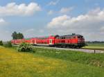 Die 218 405 mit einer RB am 18.05.2013 unterwegs bei Weidenbach.