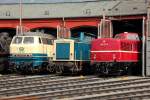 Ein dieselhydraulisches Trio mit 218 128-7 (Krupp) / 212 372-7 (KHD) / 280 007-6 (MaK) beim Lokschuppenfest in Siegen am 17.08.2013