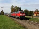 Die 218 403, die 218 426 und die 101 110 mit einem EC am 20.10.2013 unterwegs bei Dorfen.