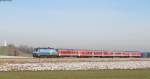 RE 57509 (Füssen-München Hbf) mit Schublok 218 467  Bayern-Ticket  bei Rieden 3.12.13