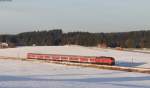 RB 57349 (Füssen-Augsburg Hbf) mit Schublok 218 457-0 bei Balteratsried 3.12.13