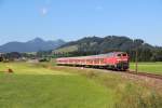 218 458-8 mit der RB 57340 (Augsburg Hbf - Füssen) bei Weizern-Hopferau am 16.08.13