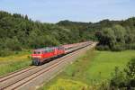 218 494-3 + 218 434-9 mit dem IC 119 (Münster (Westf) Hbf - Innsbruck Hbf)) bei Mochenwangen, Schussentobel am 21.08.13