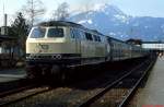 218 901-7 im April 1982 im Bahnhof Oberstdorf.