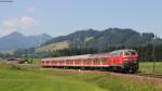 218 492-7 mit dem RE 57506 (München Hbf-Füssen) bei Hopferau 22.6.14