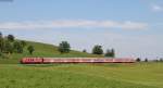 RE 57499 (Füssen-München Hbf) mit Schublok 218 492-7 bei Seeg 22.6.14