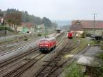 218 208-7 rangiert am 25. Oktober 2014 im Bahnhof Kronach.