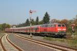 218 474-5 (Baujahr: 1977) mit RE 14065 Hannover Hauptbahnhof-Bad Harzburg auf Bahnhof Goslar am 3-10-2014.