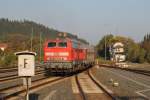 218 451-3 (Baujahr : 1977) mit RE 14064 Bad Harzburg-Hannover Hauptbahnhof auf Bahnhof Goslar am 3-10-2014.