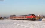 RE 57513 (Füssen-München Hbf) mit Schublok 218 469-5 bei Marktoberdorf 19.2.15