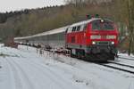 218 494-3 durchfhrt am 31.01.2015 mit dem IC 119, Mnster (Westfalen) - Innsbruck, den Schussentobel bei Kilometer 162.6 in der Nhe von Durlesbach