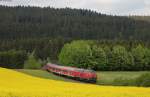 IRE 3215 (Neustadt(Schwarzw)-Ulm Hbf) mit Schublok 218 439-8 bei Unadingen 16.5.15