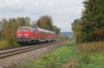 218 412-5 mit IRE, Stuttgart Hbf - Lindau Hbf, in Schweinhausen.