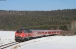 218 495-0 mit dem IRE 3220 (Ulm Hbf-Neustadt(Schwarzw)) bei Unadingen 27.2.16