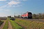 Fernab ihrer Heimat, fuhr am 31.10.2014 die Kieler 218 413-3 als Tfzf _____ (Haltingen - Offenburg - Villingen) nördlich von Müllheim (Baden) bei Hügelheim in Richtung Freiburg.