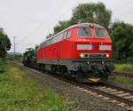 218 399-4 der ELBA mit leerem Trafotransport-Wagen in Fahrtrichtung Süden.