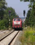 Am 01.08.07 war 218 156 auf der Teckbahn eingesetzt. Sie rast weiter richtung  Kirchheim/ Teck.