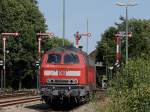 Die 218 399 am 15.08.2009 bei einer Rangierfahrt in Furth im Wald.