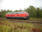 218 366-3 mit den IC an einen verregneten Freitag in Munster, beim umsetzen.