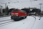 Die 218-836-1 verlsst am 13.2.10 Aachen Hbf im Gterdurchfahrtsgleis   Richtung Kln.