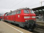Am 14.08.2010 ist 218 431-5 gerade mit Ihrem IRE aus Lindau in den Ulmer HBF eingefahren.