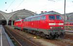 218 836 steht am 31.07.10 zusammen mit einer BR 101 vor dem Leipziger Hbf.