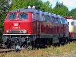 218 387-9 als Schublok des historische TEE-Rheingold steht am 30.08.2009 im Bahnhof Biedenkopf zur Abfahrt nach Bad Laasphe zum Bahnhofsfest bereit. 