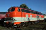 DB 218 137-8 in City-Bahn-Lackierung am 30.09.2012 vor dem DB Museum Koblenz.