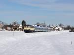 Die 218 447 mit einem ALX nach Oberstdorf am 19.01.2019 unterwegs bei Blaichach.