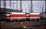 Zwei unterschiedliche U-Boote standen am 26.4.1992 am BW in Leipzig HBF: vorn ist 219108 und dahinter 219190 zu sehen.