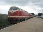 Hier 119 158-4 mit einem ILA-Shuttle von Berlin ILA Bahnhof nach Berlin Lichtenberg, dieser Zug stand am 12.6.2010 in Berlin ILA Bahnhof.