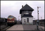 119076 rangiert am 6.3.1990 in Höhe des alten Stellwerks im Bahnhof Nordhausen.
