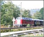 Whrend ich Arbeitete hat mein Vater die V200 033 mit dem DGS 59968 von Hamm (Westf) nach Nrnberg bei Plettenberg erwischt. (14.09.07)