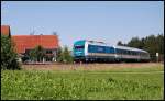 Diese Lok der Baureihe 223 zieht ihren ALEX-Zug nach Oberstdorf/Lindau. Aufgenommen am 18.08.2008 zwischen Riedles und St.Alban.