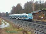 Der Alex - Doppelstockzug auf seiner Prsentationsfahrt von Hof nach Schwandorf kommt hier gerade nach Oberkotzau rein.