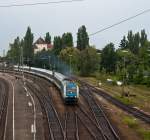 223 063 am 3. August 2011 mit dem ALX84151 (Lindau Hbf - Mnchen Hbf Gl.27-36) bei der Ausfahrt aus Lindau.