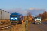 Bevor die Siemens ER 20 D der Press den beladenen Holzzug umsetzt, wird die Lok noch aufgetankt und verlässt anschliessend den Bahnhof Torgelow. - 12.02.2014