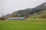 La BR223 072 espleta il regio ALX84147 Lindau Hbf München Hbf via Immenstadt - Ratholz 12.04.2014